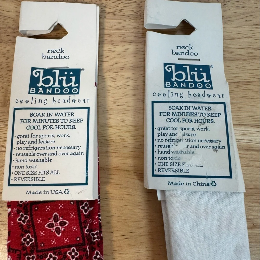 Blu Bandoo Set of 2 Cooling Headwear Neck Bandoo Red Patterned and White OSFM